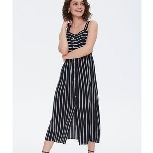 🔵 Forever 21 Button Front Black & White Striped Summer Dress New w/ tag Sz Sm